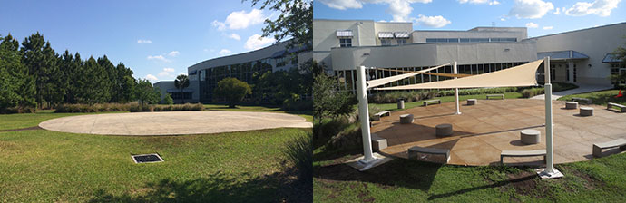 St. Petersburg College tension shade sails before and after