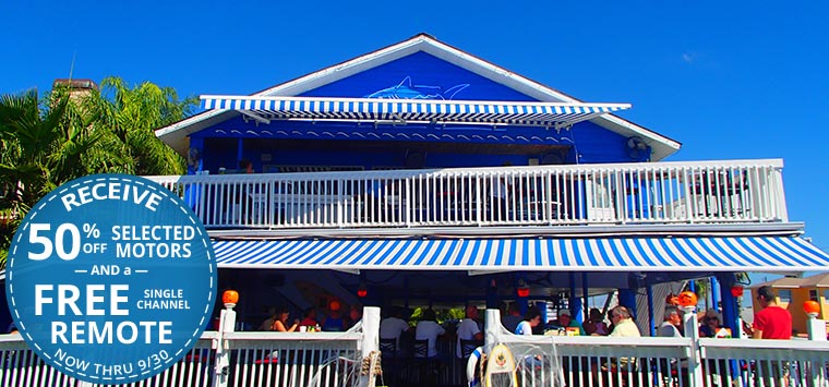 Shark Tales restaurant and Durasol Elite retractable awnings