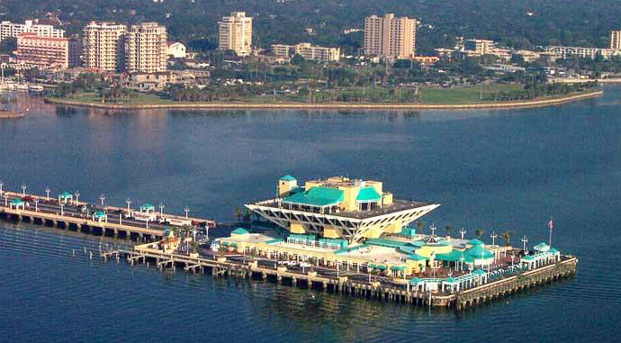 Teal Fabric Awnings at the St. Petersburg Pier