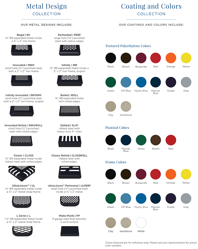 metal designs and powder coat colors available from Superior Recreational Products
