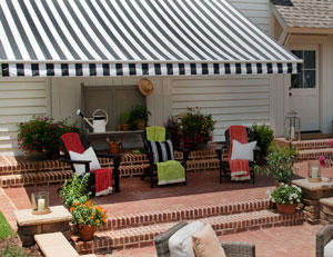 black and white Sunbrella awning