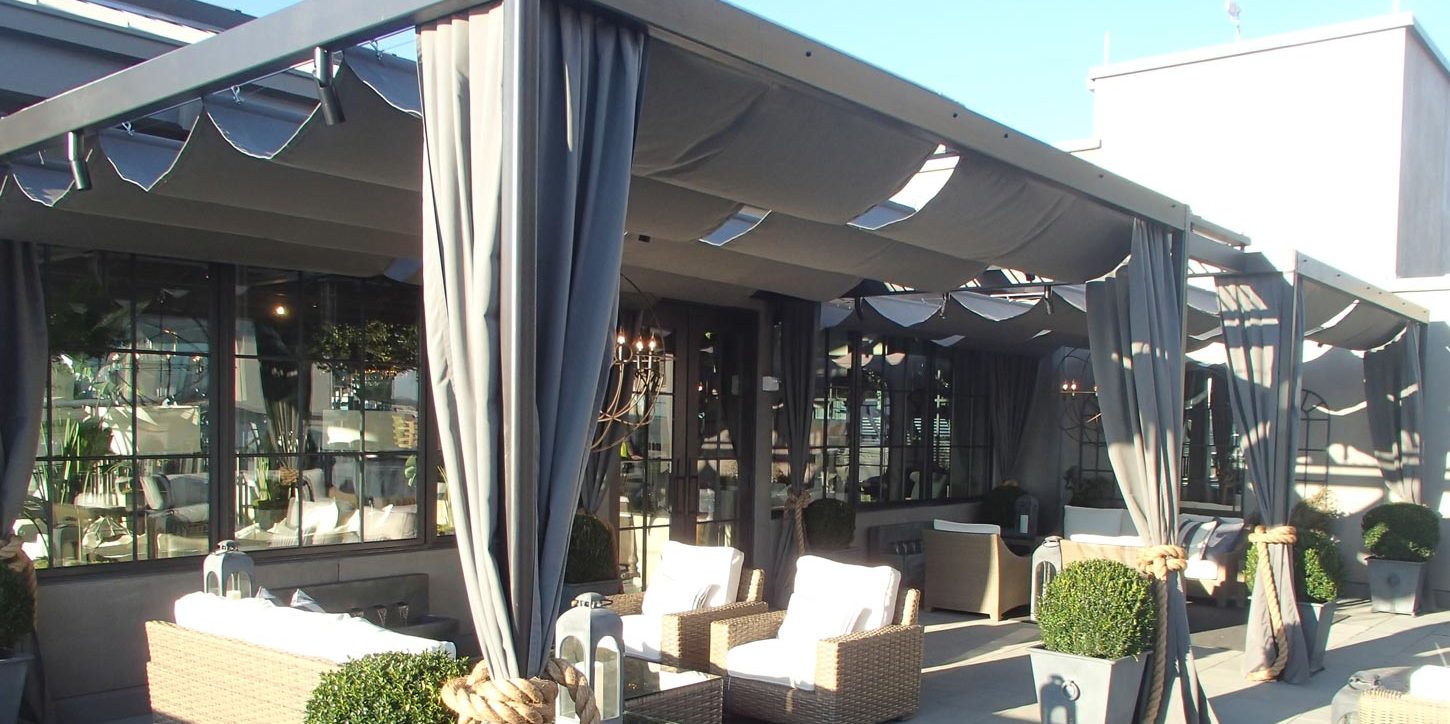 Restoration Hardware Atlanta, GA Custom Pergola Cover designed by Patio Lane